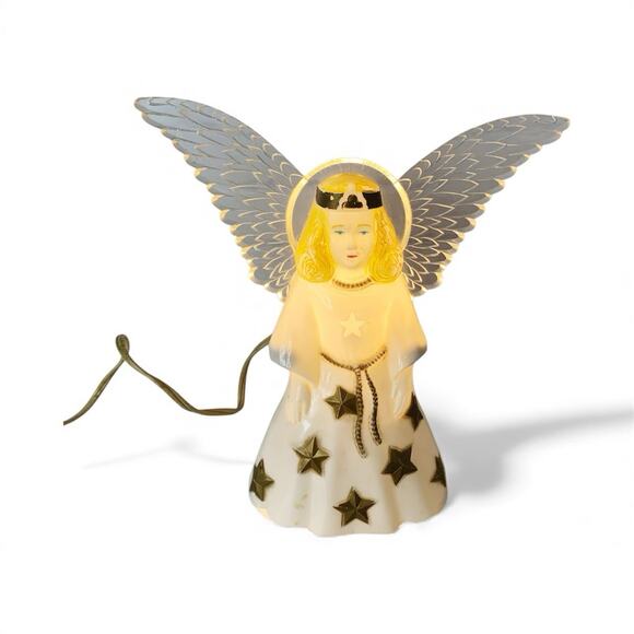 Vintage 1950 PARAMOUNT Plastic Lightup CHRISTMAS Angel Tree Topper Blowmold Rare - Picture 1 of 10